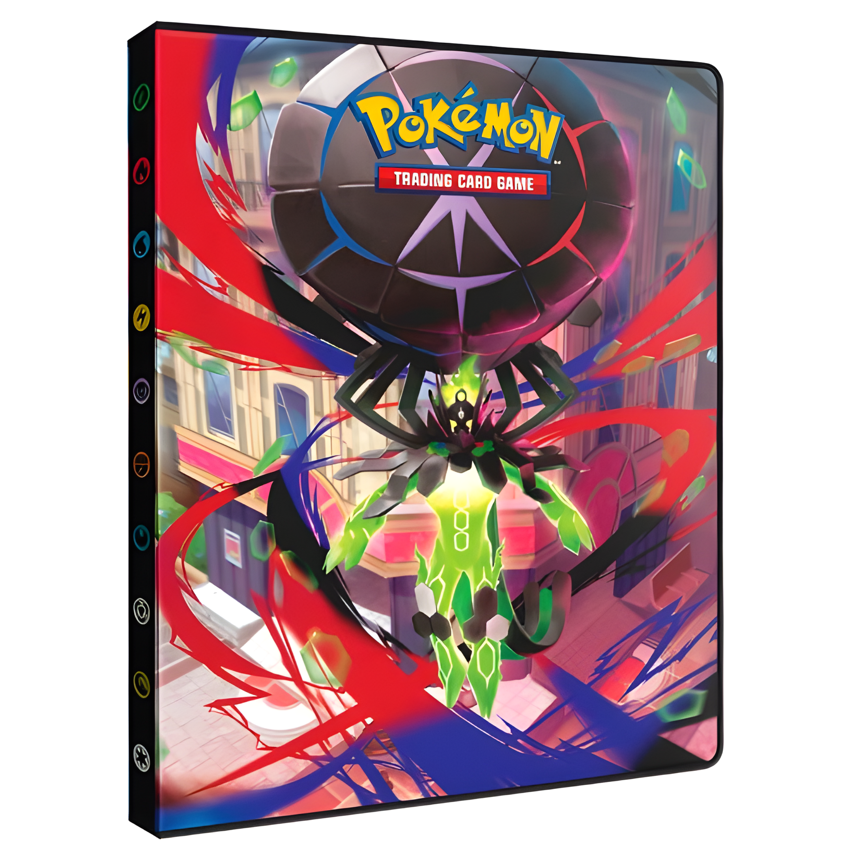 Pokémon Trading Card Game binder with colorful design and Pokémon logo.